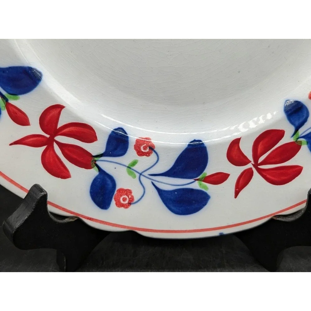 Allertons Persian Ware England Antique Scalloped Floral Plate Blue Red White